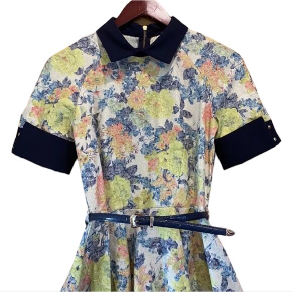 Closet London floral retro‎ inspired collared belted skater dress US size 6 New! - Picture 7 of 8